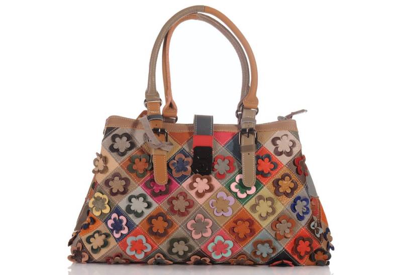 KMISSO Henkeltasche Damen Patchwork Leder Umhänge Schulter Handtasche Italien 30658 (1-tlg), im eleganten Look von KMISSO