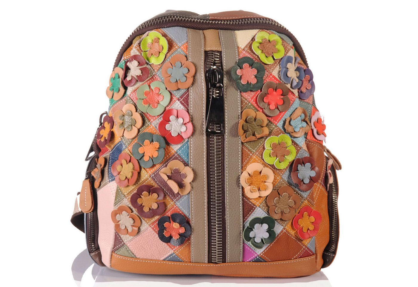 KMISSO Henkeltasche Handgefertigter City Backpack Pachwork Rucksack Blumen Leder bunt 3067 (1-tlg), im eleganten Look von KMISSO
