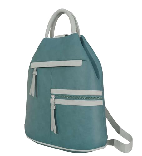 KMISSO Stilvoller Damen Shopper Rucksack Veganes-Leder 30606 Weiß Grün von KMISSO