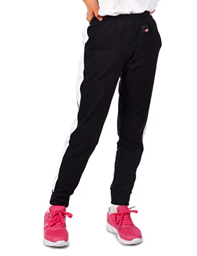 Kinder Mädchen Stoff Freizeit Hose Sporthose 30358 Schwarz 158 von KMISSO