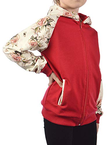Mädchen Kinder Hoodie Kaupuzen Pullover Kapuze Langarm Blumenmuster 30329 Rot 104 von KMISSO