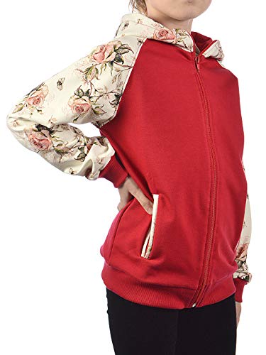 Mädchen Kinder Hoodie Kaupuzen Pullover Kapuze Langarm Blumenmuster 30329 Rot 128 von KMISSO