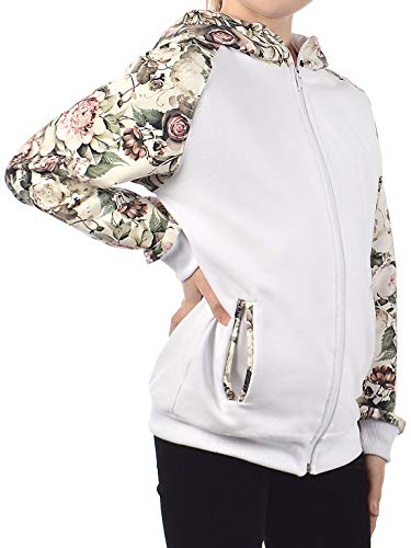 Mädchen Kinder Hoodie Kaupuzen Pullover Kapuze Langarm Blumenmuster 30329 Weiß 122 von KMISSO