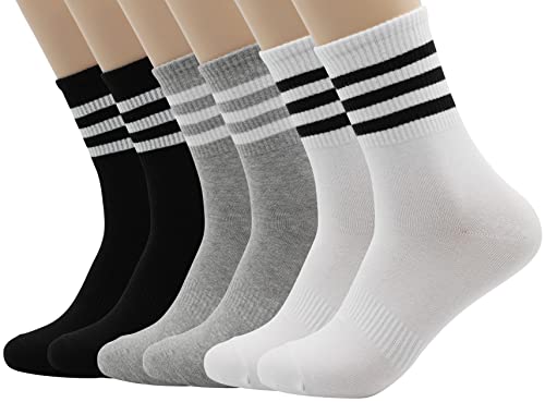 MK SOCKS Baumwolle Streifen Athletik Sport Running Retro Cute Matching School Crew Socks für Männer/Frauen (DE/NL/SE/PL, Alphanumerisch, L, Regular, Regular, 3 Streifen) von KMK SOCKS