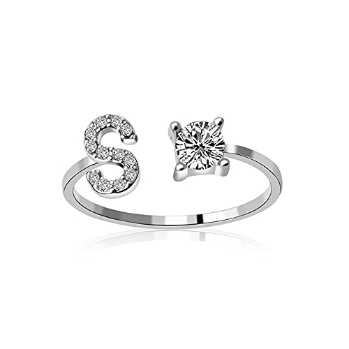 KMKM Buchstabe Ring Silber 925 Damen Offener Verstellbare stapelba Personalisierter Initiale Alphabet A-Z Ring für Mutter Freundin von KMKM