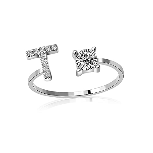 KMKM Buchstabe Ring Silber 925 Damen Offener Verstellbare stapelba Personalisierter Initiale Alphabet A-Z Ring für Mutter Freundin von KMKM