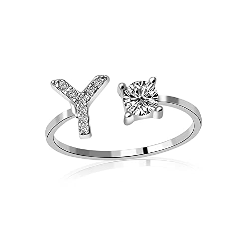 KMKM Buchstabe Ring Silber 925 Damen Offener Verstellbare stapelba Personalisierter Initiale Alphabet A-Z Ring für Mutter Freundin von KMKM