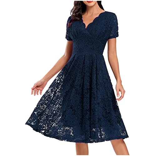 KMKM Damen Elegante Hochzeit Gast Kleid Knielang Festliche Cocktailkleid Brautjungfern Midi Kleid A-Linie Abendkleid von KMKM