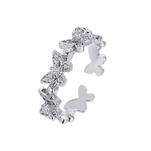 KMKM Damen Ring Schmetterling Silber Ringe Schmetterling Tier Glücksbringer Ring Schmuck Brautjungfer Geschenk Schmetterling Viel Glück Tier von KMKM