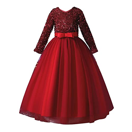 KMKM Mädchen Prinzessinnenkleid Langarm Spitzenkleid Tüllrock Blumenmädchenkleider Geburtstag Party Brautjungfernkleid von KMKM