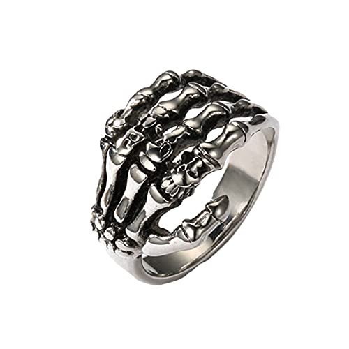 KMKM Silber Skull Ring 925 Sterling Silber Vintage Mode Gothic Stil Ghost Skull Kopf Skelett Open Cuff Ring von KMKM