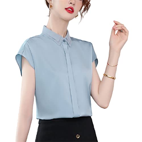 Frauen Sommer Chiffon Blusen formelle Kurzarm V-Ausschnitt Büro Damen Arbeitshemd Lässige lose T-Shirts Light Blue S von Byblos