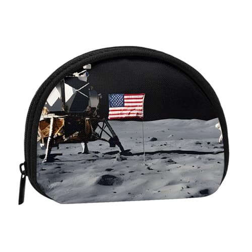 (Astronaut On The Moon) Kleine Münzgeldbörse Mini Geldbörse Reißverschluss Münztasche Kleingeld Geldbörse für Damen Herren Tragbare Make-up-Taschen Kosmetiktasche, Schwarz, Einheitsgröße, lässig, von KMNHBGF