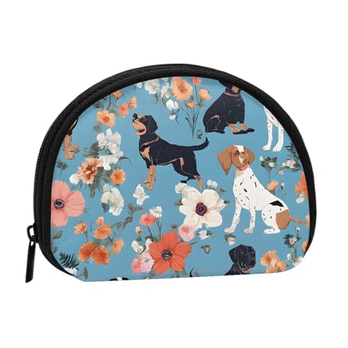 (Border Collie Florals) Kleine Münzgeldbörse Mini Geldbörse Reißverschluss Münztasche Wechselgeldbörse für Damen und Herren, tragbare Make-up-Tasche, Kosmetiktasche, schwarz, Einheitsgröße, lässig, von KMNHBGF