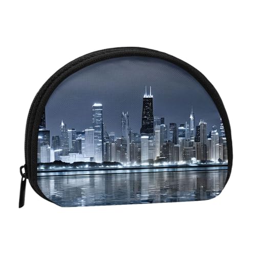 (Chicago Reflected) Kleine Münzgeldbörse Mini Geldbörse Reißverschluss Münztasche Kleingeld Geldbörse für Damen und Herren, tragbare Make-up-Tasche, Kosmetiktasche, schwarz, Einheitsgröße, lässig, von KMNHBGF