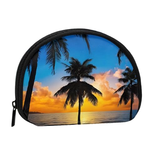 (Hawaii Beach) Kleine Münzgeldbörse Mini Geldbörse Reißverschluss Münztasche Kleingeld Geldbörse für Damen Herren Tragbare Make-up-Taschen Kosmetiktasche, Schwarz, Einheitsgröße, lässig, Schwarz , von KMNHBGF