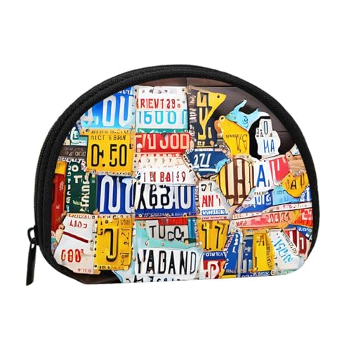 (Kennzeichenkarte) Kleine Münzgeldbörse Mini Geldbörse Reißverschluss Münztasche Kleingeld Geldbörse für Damen und Herren, tragbare Make-up-Tasche, Kosmetiktasche, schwarz, Einheitsgröße, lässig, von KMNHBGF