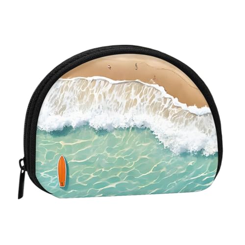 (Romantisches Strandmuster) Kleine Münzgeldbörse Mini-Geldbörse mit Reißverschluss, Münztasche für Damen und Herren, tragbare Make-up-Tasche, Kosmetiktasche, schwarz, Einheitsgröße, lässig, Schwarz , von KMNHBGF