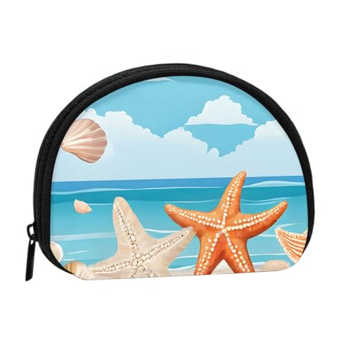 (Seashells Sand) Kleine Münzbörse Mini Geldbörse Reißverschluss Münztasche Kleingeld Geldbörse für Damen und Herren, tragbare Make-up-Tasche, Kosmetiktasche, schwarz, Einheitsgröße, lässig, Schwarz , von KMNHBGF