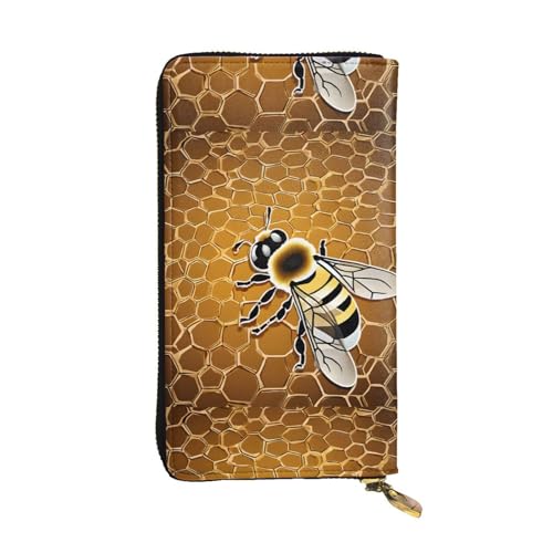KMNHBGF (Bee Honeybee) Lange Geldbörse für Damen und Herren, Leder, Geldbeutel, Kartenhalter, Reißverschlussfach, mehrere Fächer, Bienen-Honigbiene, Einheitsgröße, Biene Honeybee, Einheitsgröße von KMNHBGF