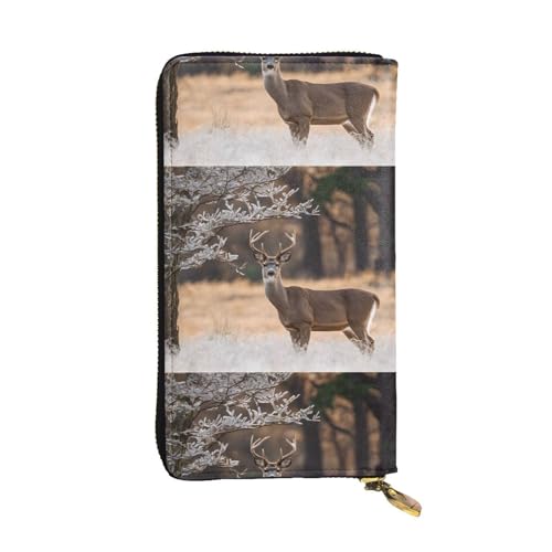 KMNHBGF (Free Whitetail Deer) Lange Geldbörse für Damen und Herren, Leder, Geldbeutel, Kartenhalter, Reißverschlussfach, mehrere Fächer, gratis Weißschwanz-Hirsch, Einheitsgröße, Weißschwanzhirsch, von KMNHBGF