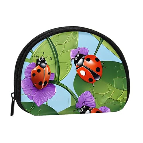 KMNHBGF (Ladybug) Kleine Münzgeldbörse, Mini-Geldbörse, Reißverschluss, Münztasche, Kleingeldbörse für Damen und Herren, tragbare Make-up-Tasche, Kosmetiktasche, schwarz, Einheitsgröße, lässig, von KMNHBGF