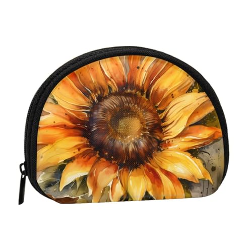 KMNHBGF Kleine Geldbörse mit Sonnenblumenmuster, Mini-Geldbörse, Reißverschluss, Münztasche, Kleingeldbörse für Damen und Herren, tragbare Make-up-Tasche, Kosmetiktasche, schwarz, Einheitsgröße, von KMNHBGF