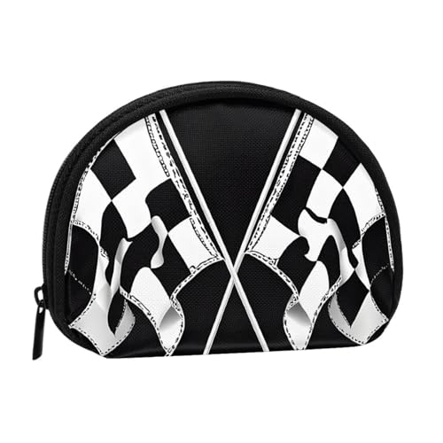 Kleine Geldbörse mit kariertem Flaggenmuster in Schwarz und Weiß, mit Reißverschluss, Münzbeutel, für Damen und Herren, tragbare Make-up-Tasche, Kosmetiktasche, schwarz, Einheitsgröße, lässig, Schwarz von KMNHBGF