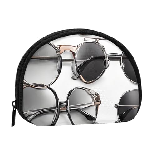 Kleine Geldbörse mit süßer Brille, Mini-Geldbörse, Reißverschluss, Münztasche, Kleingeldbörse für Damen und Herren, tragbare Make-up-Tasche, Kosmetiktasche, schwarz, Einheitsgröße, lässig, Schwarz , von KMNHBGF