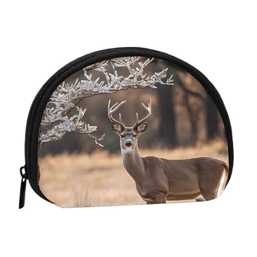 Kleine Geldbörse mit weißem Schwanzhirsch, Mini-Geldbörse, Reißverschluss, Münztasche, Kleingeldbörse für Damen und Herren, tragbare Make-up-Tasche, Kosmetiktasche, schwarz, Einheitsgröße, lässig, von KMNHBGF