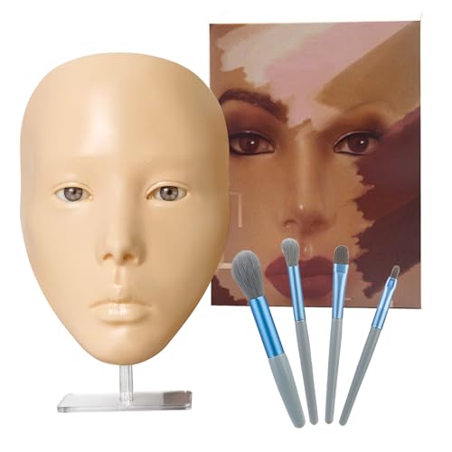 Make-up-Modell Gesicht,Anfänger Make-up-Silikon-Modell,Volles Gesicht Make-up-Praxis-Panel mit Pinsel und Acryl Stand,Geeignet für Anfänger und Profis zu üben Make-up oder Geschenk für Mädchen von KMQRDZi