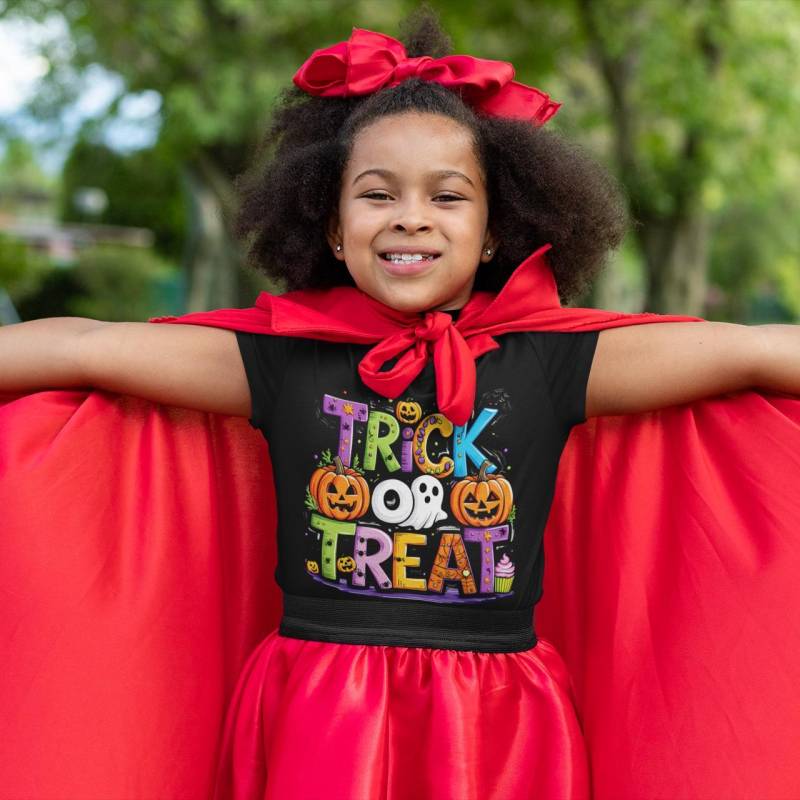 Halloween Kinder T-Shirt - Trick Or Treat Design Kürbis & Geist Motiv Lustiges Shirt Für Geschenkidee von KMTdruckwelt