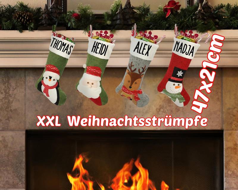 Personalisierte Xxl Weihnachtsstrümpfe 47cm - Rentier, Weihnachtsmann Und Schneemann Design Individuelle Weihnachtsdekoration Mit Namen von KMTdruckwelt