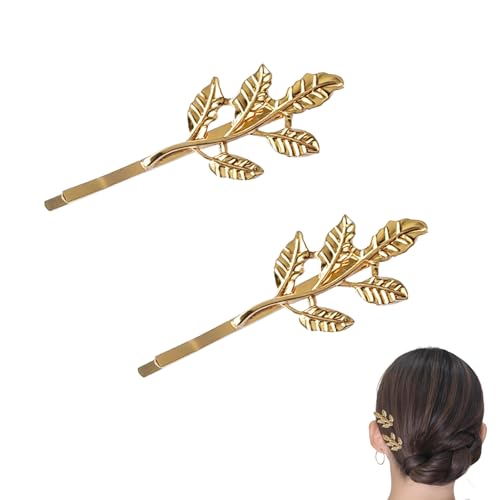 Haarspange mit Blattgold, klein, goldfarben, Haarschmuck und Kreolen-Clips für Damen, Hochzeit, zierliche Braut-Haarspange für elegante Frisuren und den täglichen Gebrauch, 2 Stück Haarspange mit Blattgold, klein, goldfarben, Haarschmuck und Kreolen-Clips für Damen, Hochzeit, zierliche Braut-Haarspange für elegante Frisuren und den täglichen Gebrauch, 2 Stück von KMYZQDV