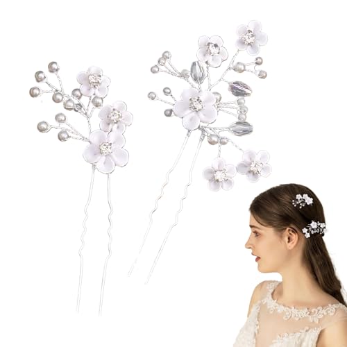 KMYZQDV Braut-Haarnadeln, weiß, florale Haarnadeln, glitzernd, Hochzeitszubehör mit Perlen für Braut, Mädchen, halbe Hoch-Down-Stile, silberfarbene Blumen-Clip, Brautnadeln für das Haar, 2 Stück KMYZQDV Braut-Haarnadeln, weiß, florale Haarnadeln, glitzernd, Hochzeitszubehör mit Perlen für Braut, Mädchen, halbe Hoch-Down-Stile, silberfarbene Blumen-Clip, Brautnadeln für das Haar, 2 Stück von KMYZQDV
