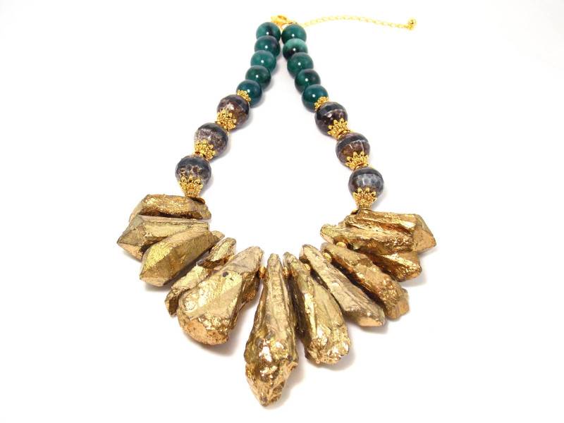 Chunky Gold Titan Quarz Grüner Achat Statement Halskette von KMagnifiqueDesigns