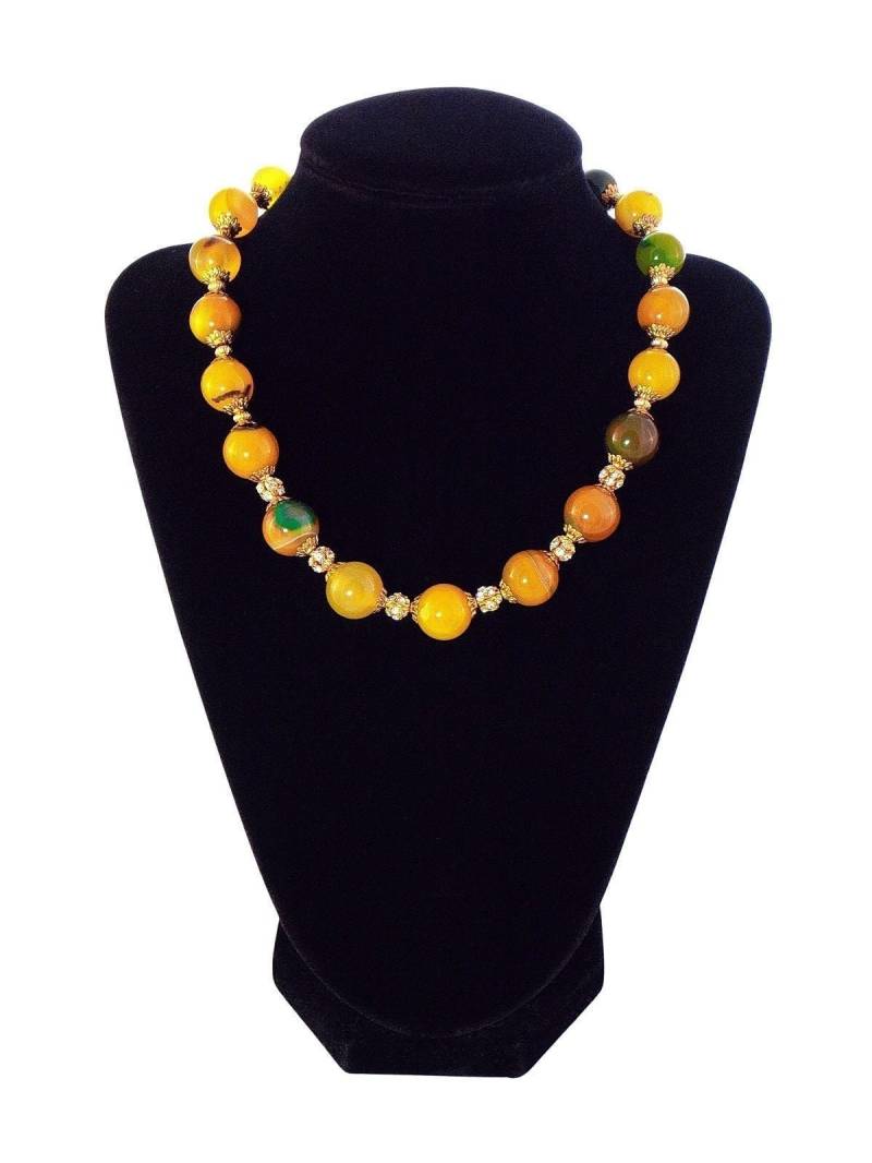 Gelbe Achat-Goldkristallstein-Halskette von KMagnifiqueDesigns