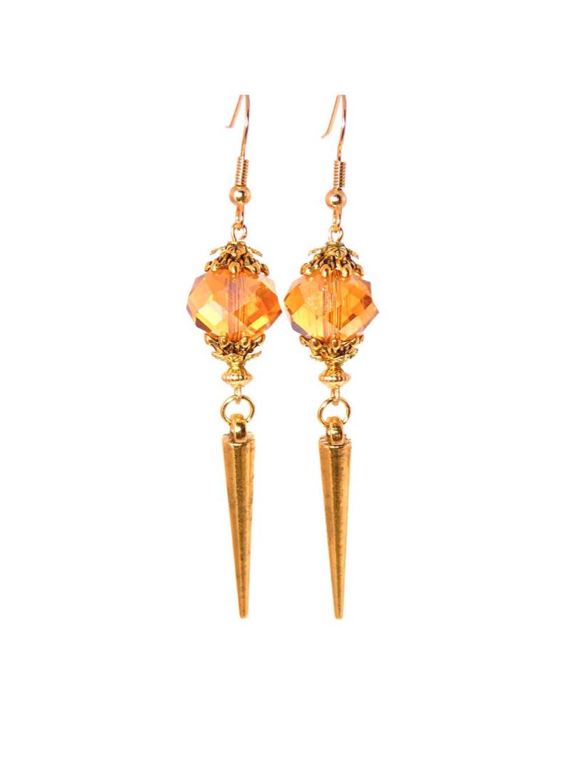 Glas Bernstein Antik Gold Lange Dropdangle Spike Statement Ohrringe | Clip On Optional von KMagnifiqueDesigns