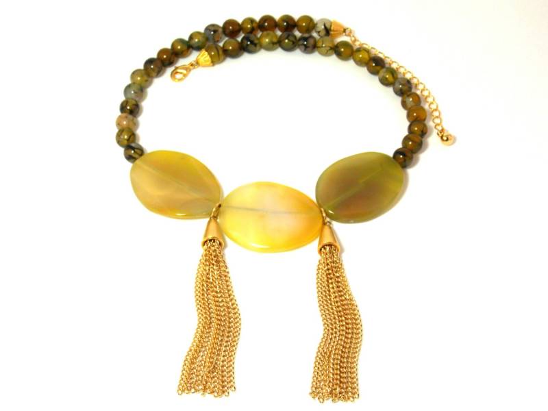 Grüne Bib Halskette. Olivgrün Lätzchen Gold Quaste Grün Achat Chunky Halskette Statement von KMagnifiqueDesigns