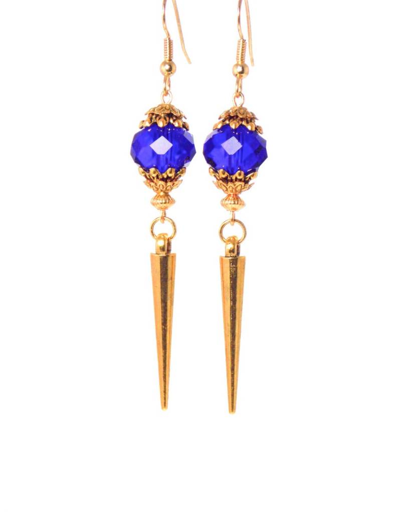 Kobalt Royal Blau, Gold Spike Lange Statement Ohrringe | Clip On Optional von KMagnifiqueDesigns