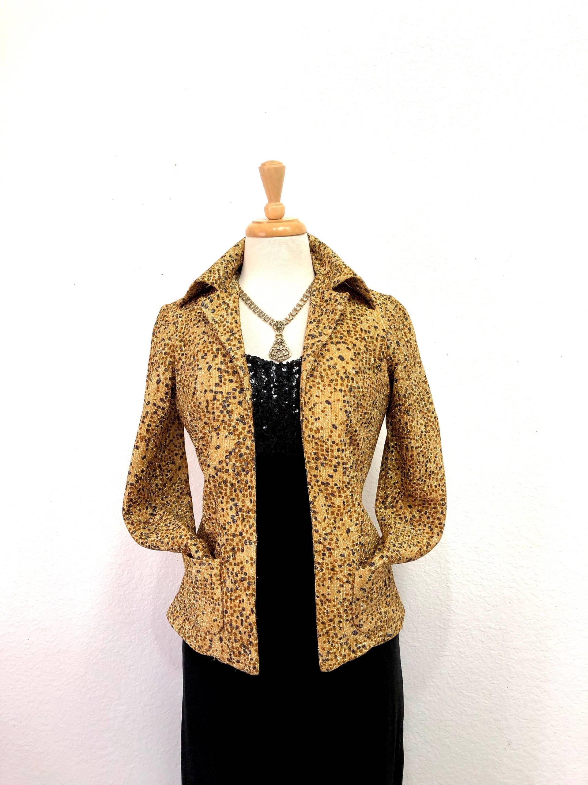 1960Er Jahre Jacke Leopardenmuster Gold Metallic I. Magnin Blazer Mit Taschen | Klein von KMalinkaVintage