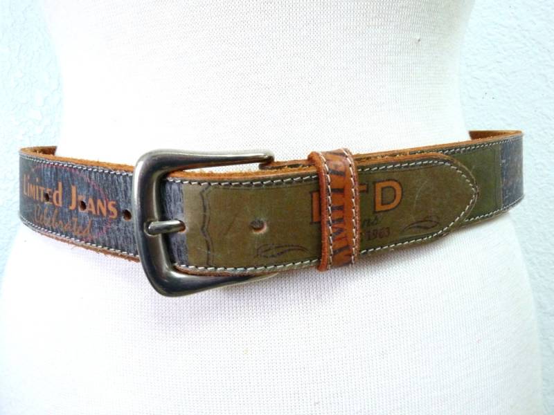 Vintage Echtleder Gürtel The Limited Jeans Sings 1963 Silber Schnalle Größe M von KMalinkaVintage