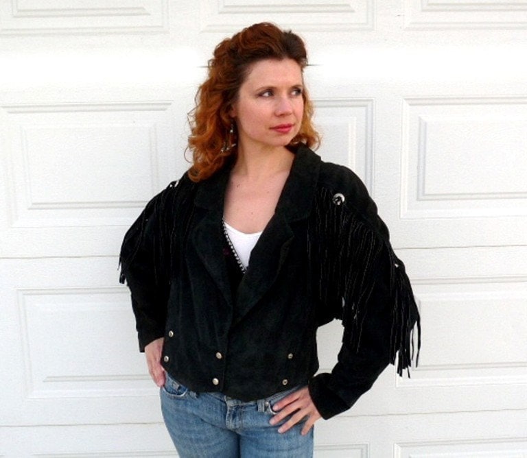 Vintage Schwarze Wildleder Jacke Southwestern Biker Style | S/M von KMalinkaVintage