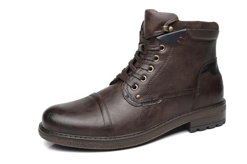 KNBR Herren Schnürstiefel Klassische Stiefeletten Biker Boots Stil Motorrad Stiefel Freizeitschuhe，braun, 42 EU von KNBR