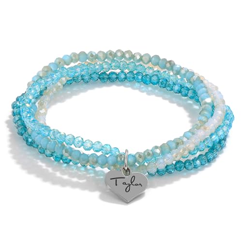 4-Teiliges Set Armband mit Naturkristallperlen für Damen, 3 X 4mm, Blau-Weißer Kristall, Verstellbares Stretch-Armband mit Herzanhänger, Modischer Party-Armreif, 3 X 4mm 4-Teiliges Set Armband mit Naturkristallperlen für Damen, 3 X 4mm, Blau-Weißer Kristall, Verstellbares Stretch-Armband mit Herzanhänger, Modischer Party-Armreif, 3 X 4mm von KNDSSMY