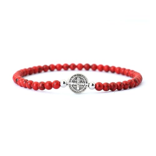 4mm Naturstein-Stretch-Perlenarmband Unisex, Rotes Howlith-Paararmband mit Kreuzanhänger, Verstellbarer Yoga-Armreif, Stilvoll und Schlicht, 4mm 4mm Naturstein-Stretch-Perlenarmband Unisex, Rotes Howlith-Paararmband mit Kreuzanhänger, Verstellbarer Yoga-Armreif, Stilvoll und Schlicht, 4mm von KNDSSMY