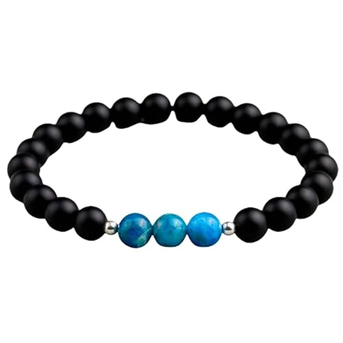 8mm Handgefertigte Armreifen aus Natursteinperlen, Unisex, Verstellbares Stretch-Armband aus Mattschwarzem Stein und Blauen Apatitperlen, Perlen, Paar-Armreif, Stilvoll und Charmant, 8mm von KNDSSMY