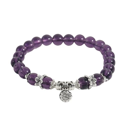 Handgefertigtes Stretch-Armband aus Naturstein für Damen, 8mm, Violetter Amethyst, Verstellbares Perlenarmband mit Lotus-Lotuskapseln, Modischer Party-Armreif, 8mm Handgefertigtes Stretch-Armband aus Naturstein für Damen, 8mm, Violetter Amethyst, Verstellbares Perlenarmband mit Lotus-Lotuskapseln, Modischer Party-Armreif, 8mm von KNDSSMY