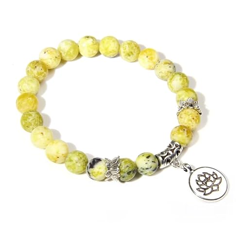 Handgefertigtes Stretch-Perlenarmband aus Naturstein, Unisex, 8mm Verstellbares Gelb-Türkis-Armband mit Lotus-Anhänger aus Edelstahl, Yoga-Armreif, Geschenk Für Freunde, 8mm Handgefertigtes Stretch-Perlenarmband aus Naturstein, Unisex, 8mm Verstellbares Gelb-Türkis-Armband mit Lotus-Anhänger aus Edelstahl, Yoga-Armreif, Geschenk Für Freunde, 8mm von KNDSSMY