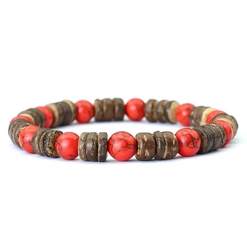 Handgemachtes Naturstein Stretch Armband Unisex, Verstellbares Rotes Howlith Kokosnussschalen Perlenarmband 8mm Perlen Mode Geburtstagsparty Armreif 8mm von KNDSSMY